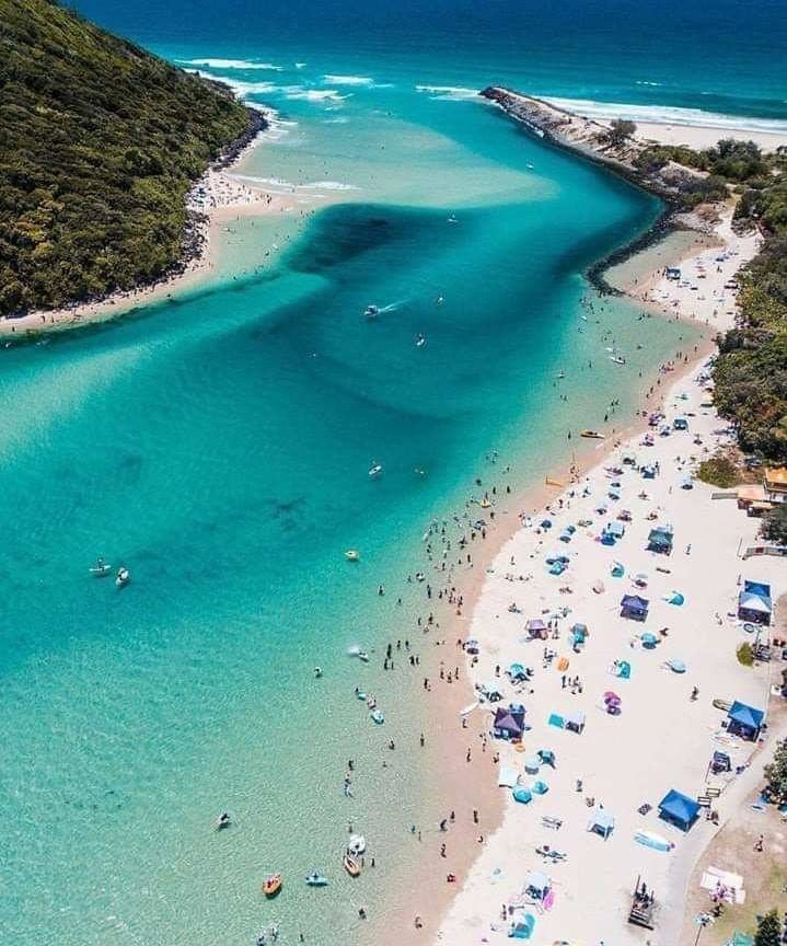 Tallebudgera Creek at Palm Beach: clear tidal water, grassy banks and shade